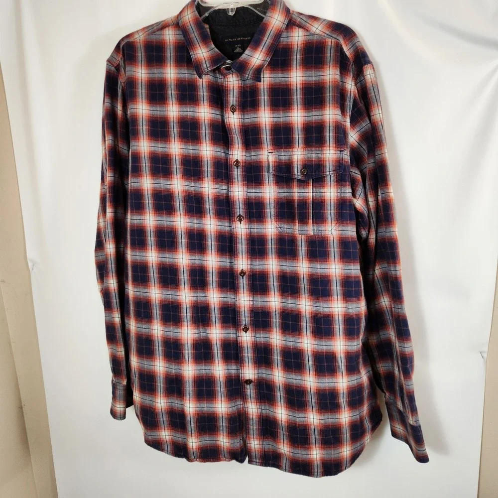 Banana Republic Mens Flannel Plaid Button Down Shirt Long Sleeve XL‎